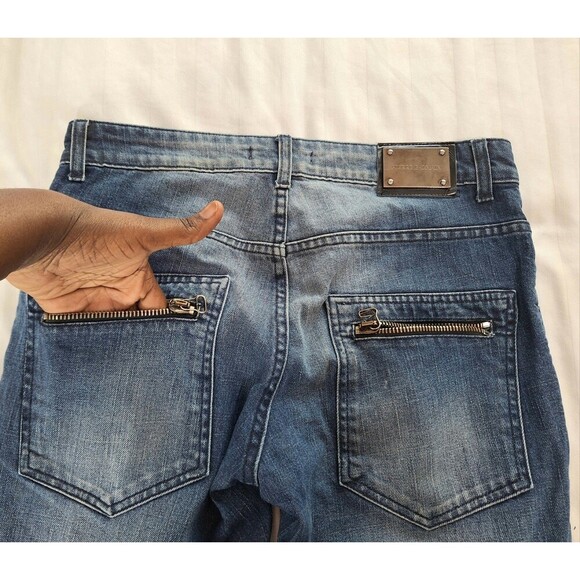 Pierre Balmain Women Blue Denim Moto Biker Jeans Zipper Detail Ankle Zip Size 34 - Picture 7 of 12